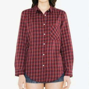 NWT Original American Apparel Check Plaid Button Up Blouse Black & Maroon Large